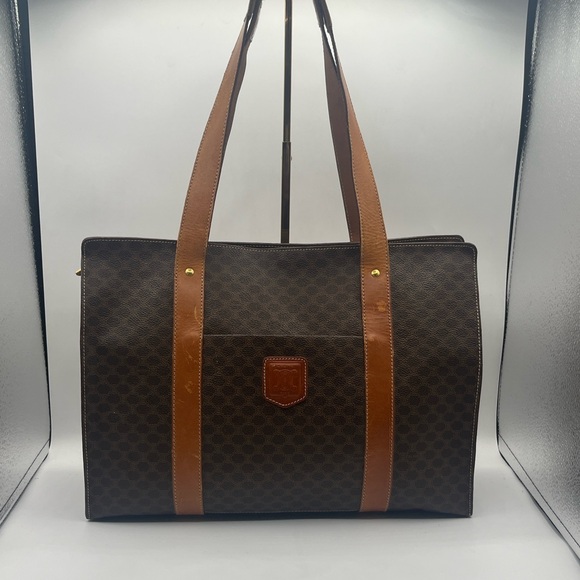 Elegant Celine Vintage Shoulder Tote Macadam Canvas